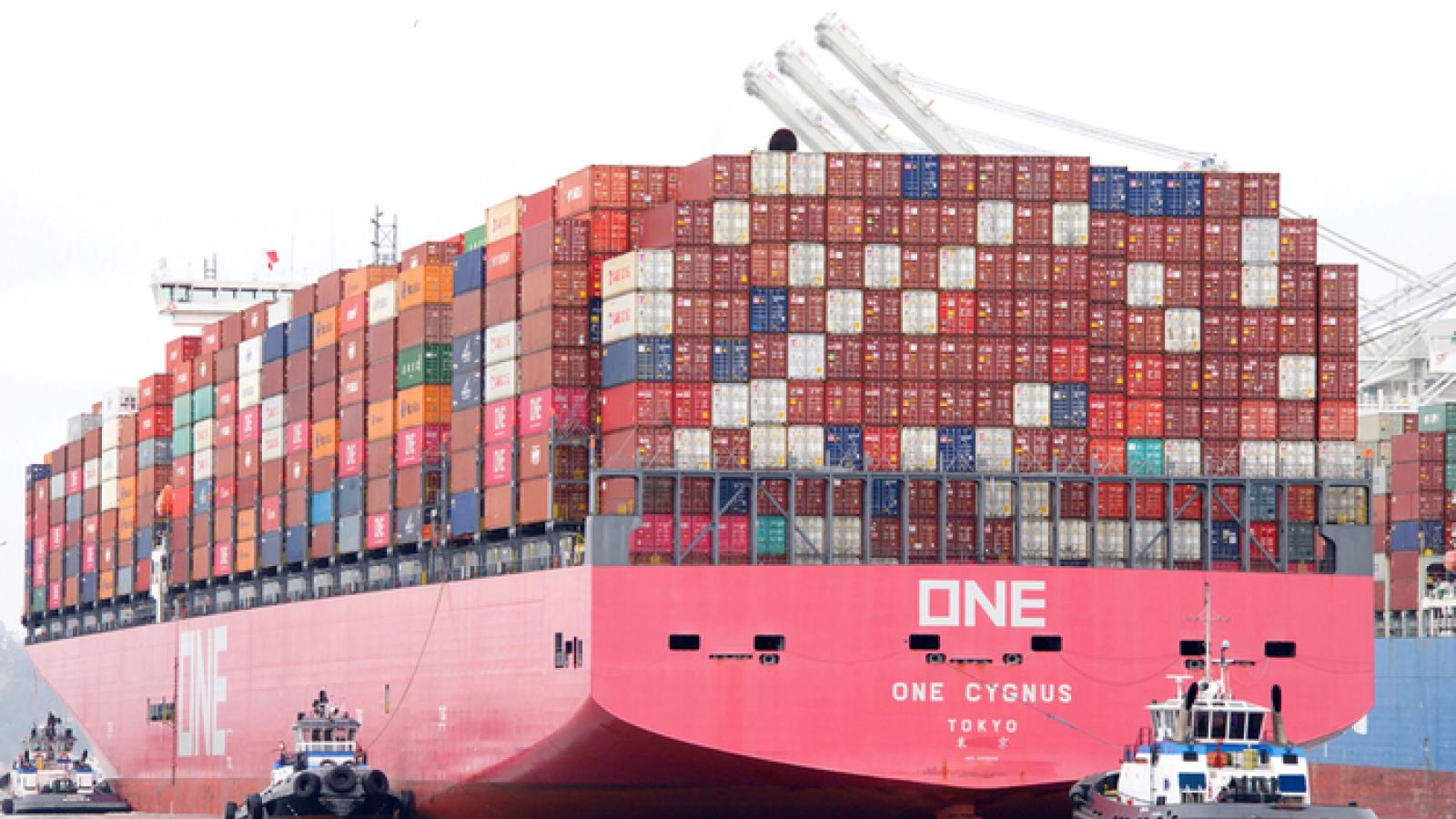 Pink container ship docks at JAXPORT